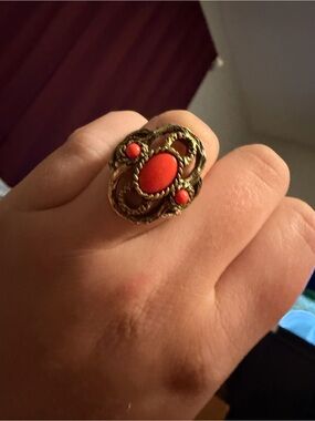 Vintage Caroline Coral Red Statement Ring